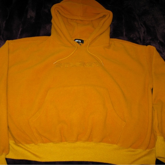 Stussy Cropped Orange Fleece Hoodie - Picture 1 of 3